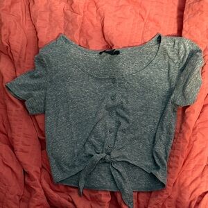 Forever 21 Gray Buttoned Tie Crop Top